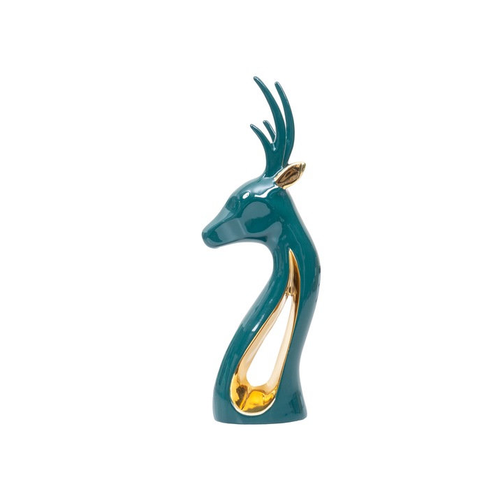 Dekoratív kerámia figura, szarvas modell, zöld szín, H 35, BSP / SL587_V
