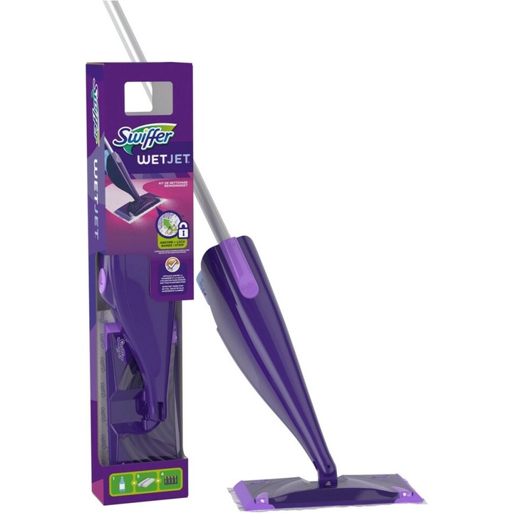 Mop plat cu pulverizator, Swiffer Wet Jet si 5 rezerve umede