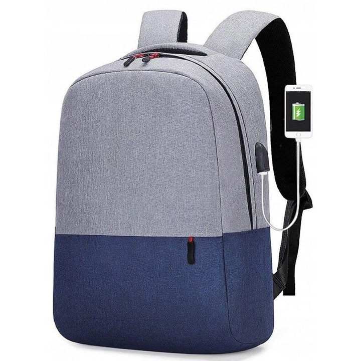 Ghiozdan MBrands fashion, port usb Albastru