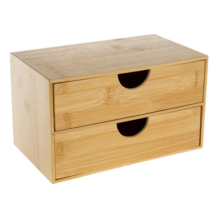 Cutie decorativa din bambus Shopiens® cu 2 sertare, 22 x 13 x 12.5 cm
