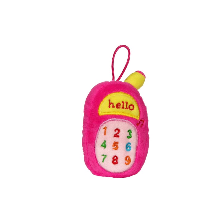 Plüss mobiltelefon, csörgő, rózsaszín, hanggal