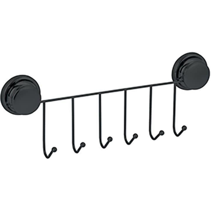 Cuier metalic cu 6 agatatori, 38 x 12.7 x g cm, cu prindere pe mega ventuza