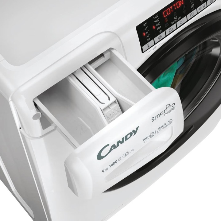 Masina de spalat cu incarcare frontala, Candy CSO 496TWMB6/1-S, 9 kg, 1400 rpm, Clasa energetica A, Wi-Fi + Bluetooth, Alb