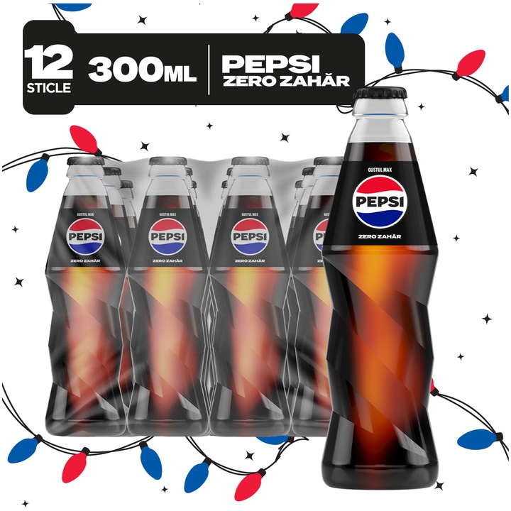 Pepsi Zero Zahar, Bautura cu aroma de Cola, Sticla, 12x300ml