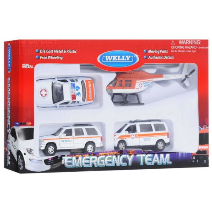 Welly autóskészlet 1:64 sürgősségi csapat- mentőautó 4 db, W98160-4GK-AMB