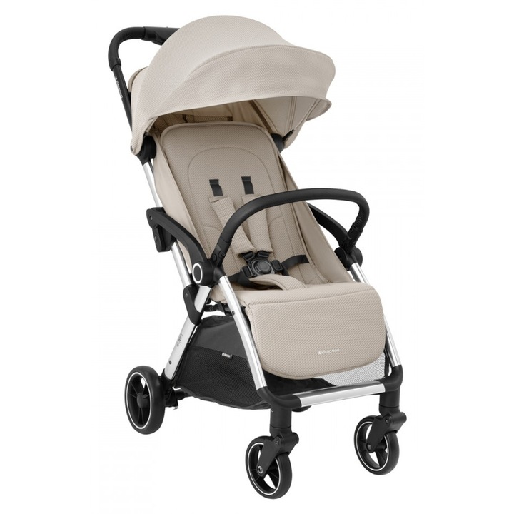 Спортна количка с автоматично сгъване KikkaBoo Eden Бежова, Алуминиева рама с хромирана боя, Автоматична система за сгъване, Въртящи се колела с амортисьори, Регулируема облегалка и поставка за крачета, Сенник, препоръчва се от раждането до 22 кг