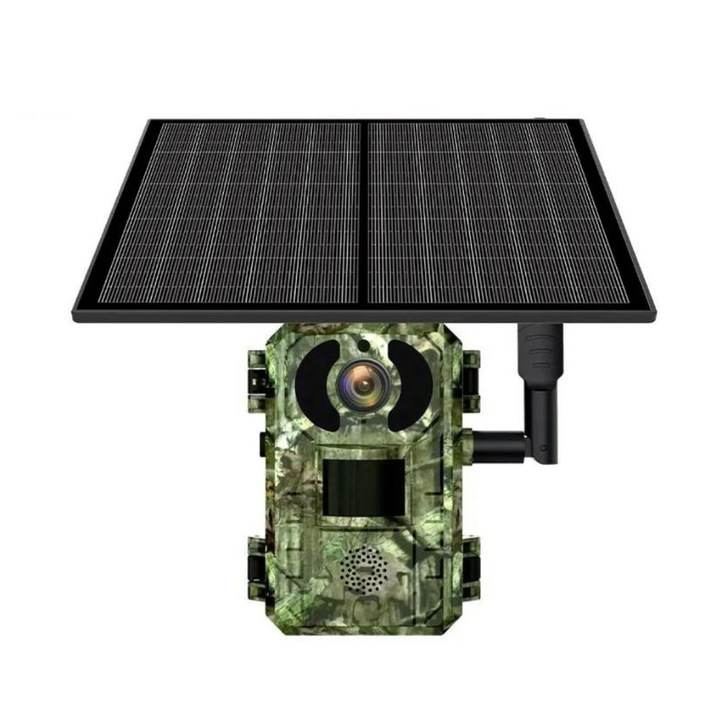 Camera de supraveghere exterior cu panou solar de vanatoare, 4G, cu cartela sim, microfon, fara fir, rezistenta la apa, HD, 4MP