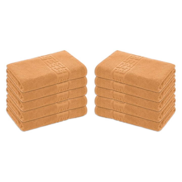 Комплект 10 кърпи за баня, памук, гръцки бордюр, 500g/m², 70x140cm, цвят капучино