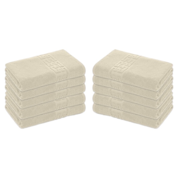 Комплект от 10 кърпи за баня, Памук, Гръцка граница, 500g/m², 70x140cm, Кот Ивоар