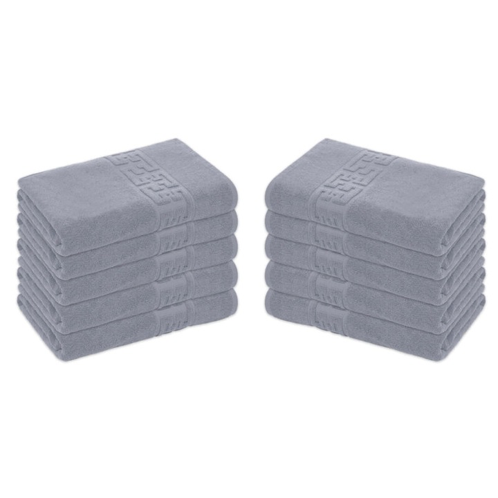 Комплект 10 кърпи за лице, памук, гръцки бордюр, 500g/m², 50x90cm, сив