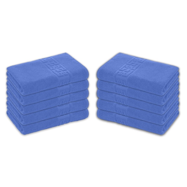 Комплект от 10 кърпи за баня, памук, гръцки бордюр, 500g/m², 70x140cm, сини