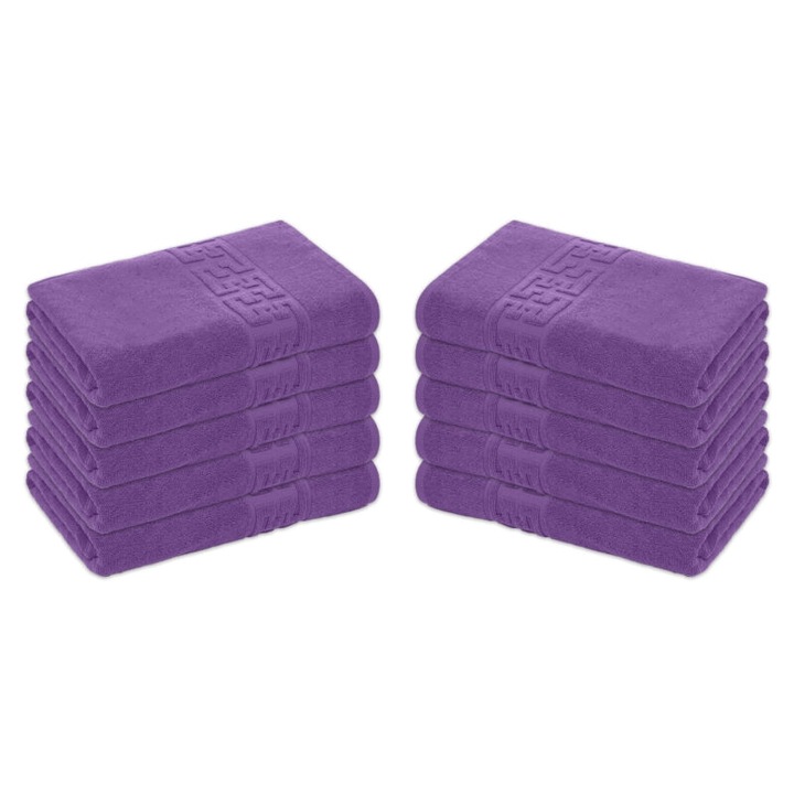 Комплект от 10 кърпи за баня, памук, гръцка граница, 500g/m², 70x140cm, лилаво