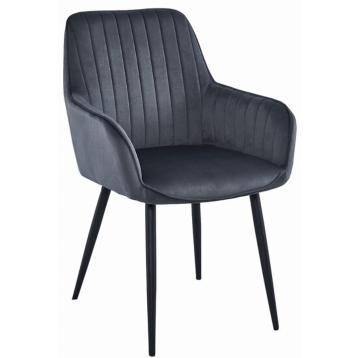 Konyha/nappali szék, Artool, Solden, bársony, fém, sötétszürke és fekete, 55x45,5x83,5 cm