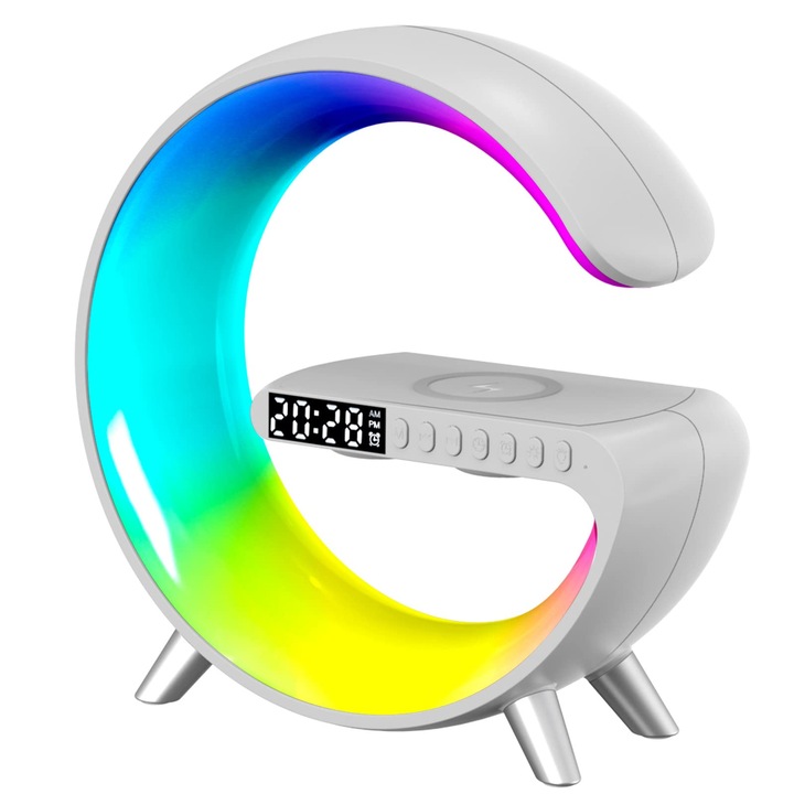 Vezeték nélküli töltő 15W Multifunkcionális RiKbo® bluetooth hangszóró, Óra, Hangszóró, Okoslámpa, RGB LED, Ébresztő, Óra