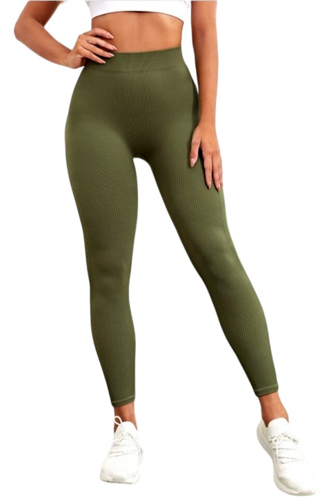 Colanti dama fitness/yoga, StarFashion, model striat, bumbac tetra, kaki, Kaki