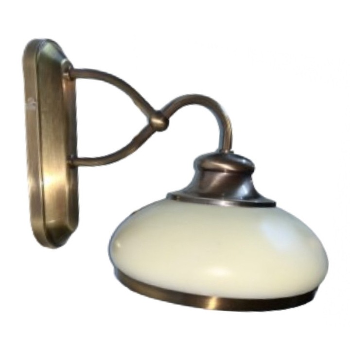 Aplica Perete Clasica LANDHAUS WA 2-835/1 PATINACHAMP E27 1x60W Cadru din Alama Satinata, Abajur Matt Sampanie cu Margine din Alama Latime 21cm, Inaltime 25cm, Adancime 30cm ORION