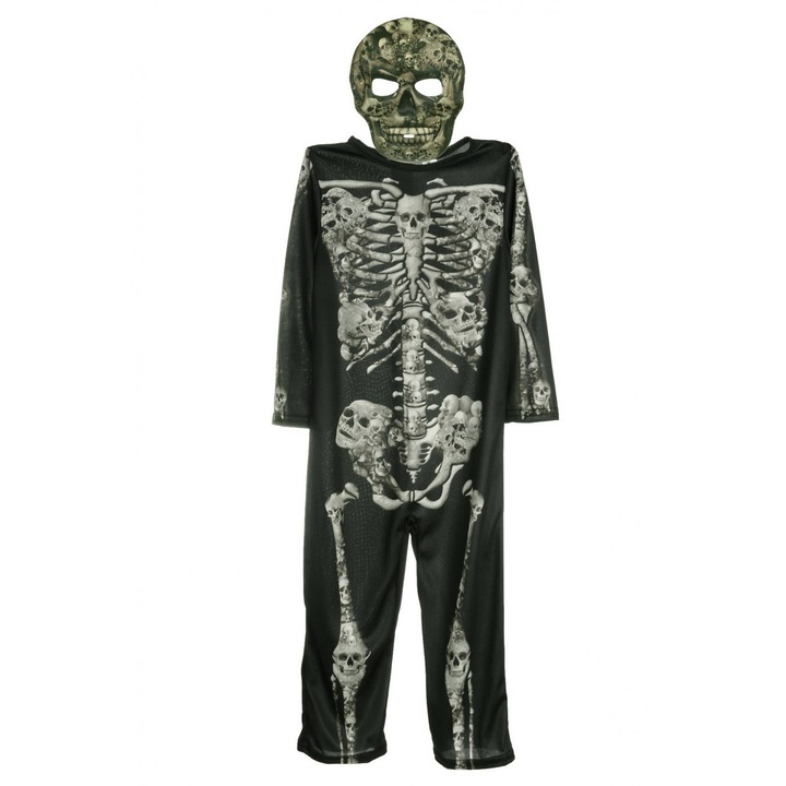 Costum Halloween Schelet, cu masca, pentru baieti, 7-8 ani, 122-128 cm