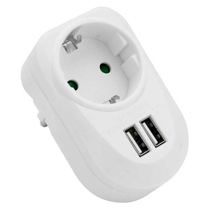 Adaptor priza Schuko cu 2 x USB, 3.4A, alb