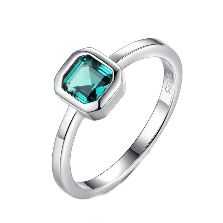 Inel din Argint cu Smarald verde, Celeste Emerald, Marimea 7