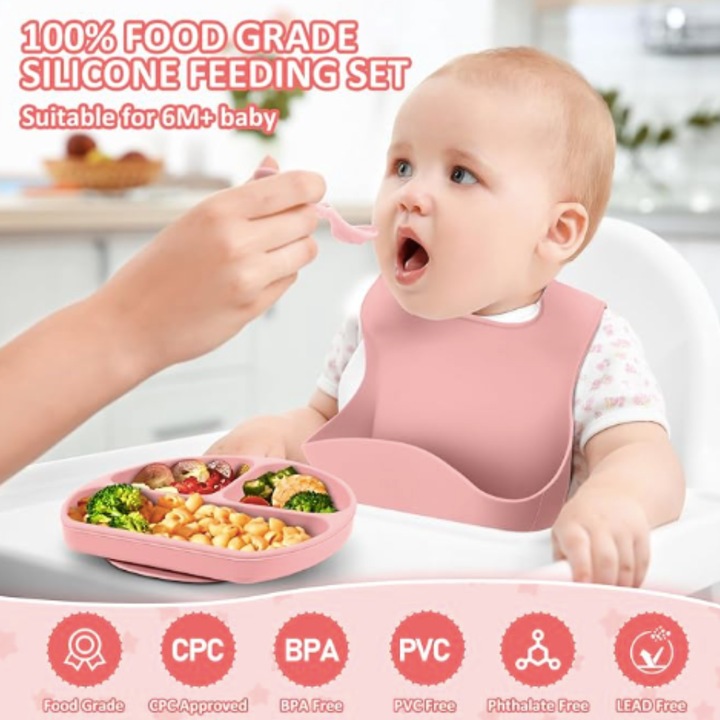Set hranire bebelusi din silicon BPA free, 10 accesorii, ideal pentru ...