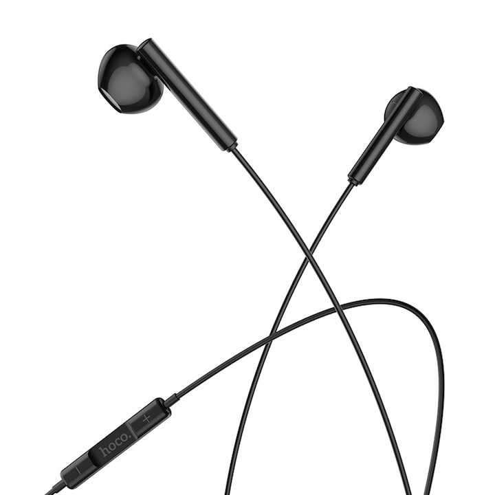 Кабелни аудио слушалки, с 3,5 мм жак конектор, с микрофон, контрол на силата на звука и бутони за отговаряне на повикване, Hi-Fi звук, 1,2 м дълъг кабел, черни