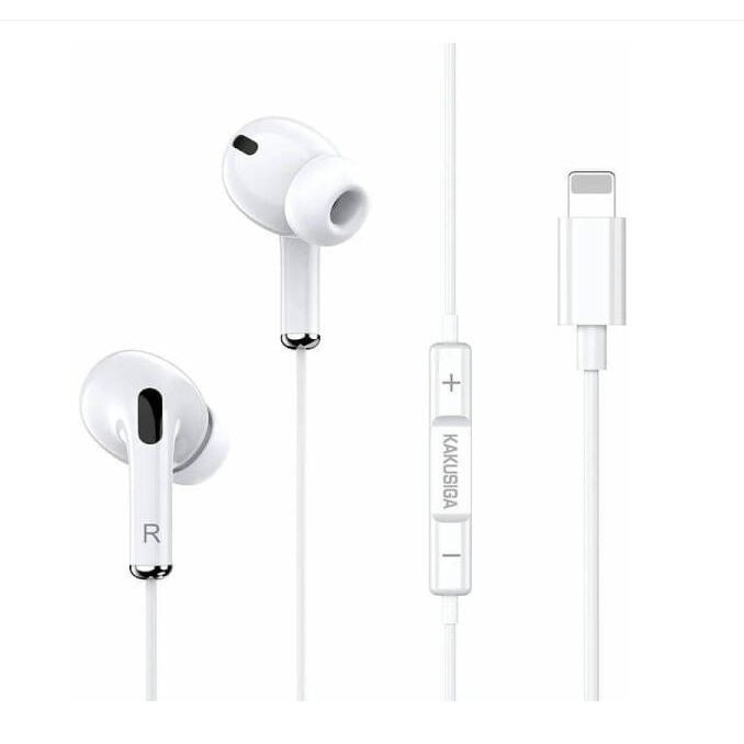 Casti Audio Stereo Kakusiga, pentru iPhone cu Mufa Lightning, Microfon si Telecomanda - Alb