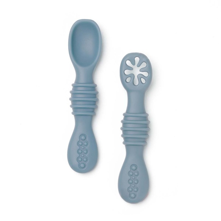 Set tacamuri Dodoli din silicon cu pre-lingurita si lingurita diversificare bebelusi 6+ luni, Seablue