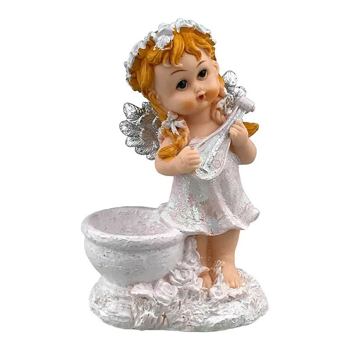 Dekoratív szobrocska, Angyal hangszerrel, 19 cm, 1777H