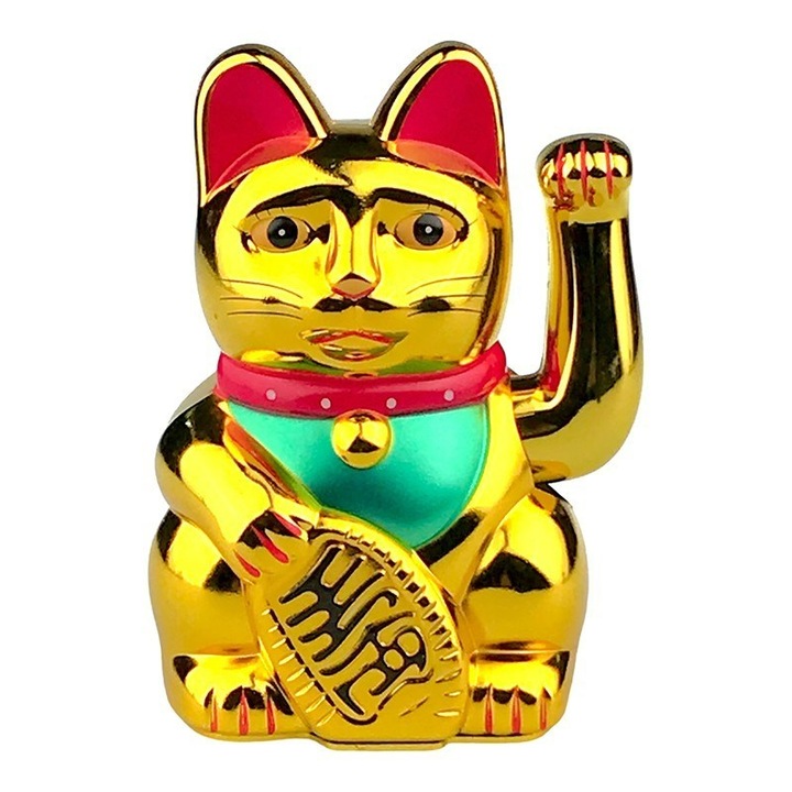 Dekoratív szobrocska, Maneki Neko szerencsemacska, 15 cm, 1796H