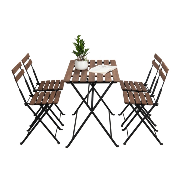 Set de gradina masa extensibila + 4 scaune, acacia / negru 100x54x71 cm