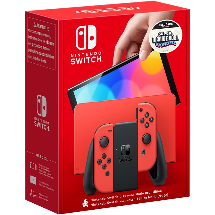 Конзола Nintendo Switch OLED Mario Red Edition + Игра Super Mario Bros Wonder, За Nintendo Switch