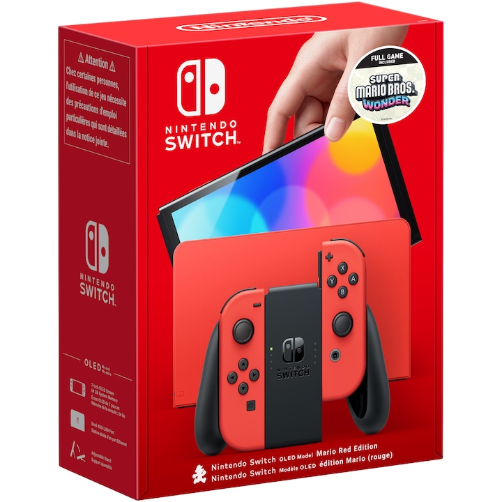 Consola Nintendo Switch OLED Mario Red Edition + Joc Super Mario Bros Wonder pentru Nintendo Switch