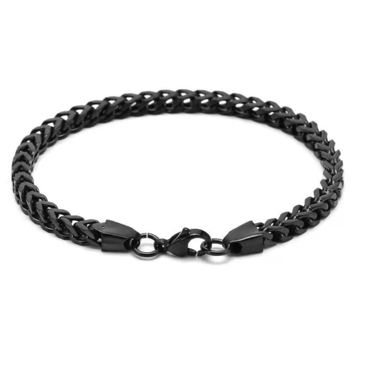 Bratara unisex Fiarra® cu lant de otel inoxidabil 316L, negru, model cuban, inchidere lobster, calitate premium