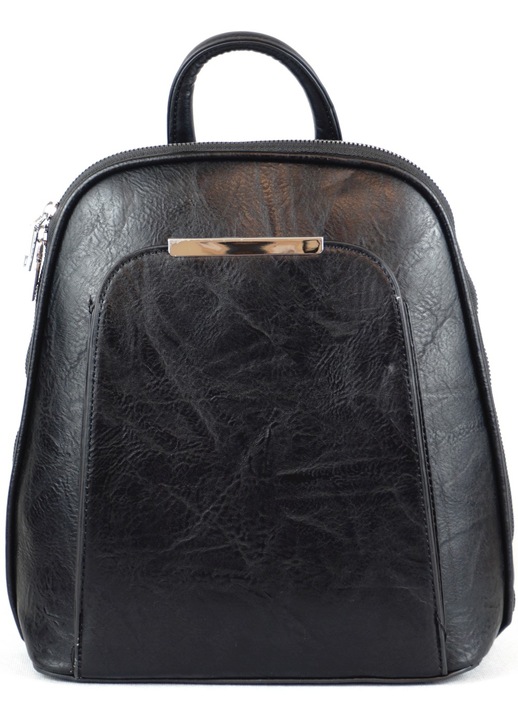 Дамска раница с голям преден джоб може да се носи и като чанта през рамо изкуствена кожа черна