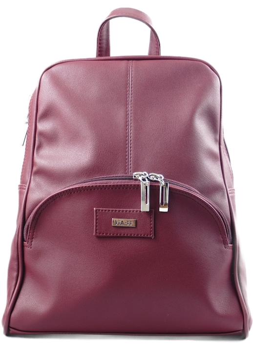 Дамска раница VIA55 с извит джоб отпред, влакнеста кожа, бордо
