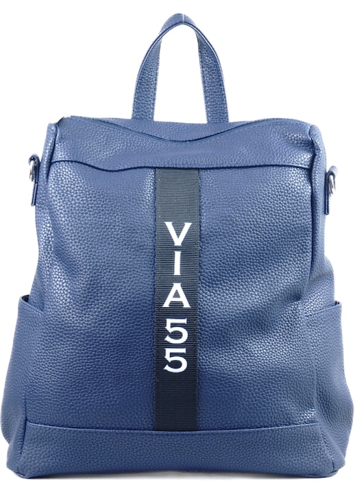 Дамска раница VIA55 (може да се носи и като чанта през рамо), влакнеста кожа, синя