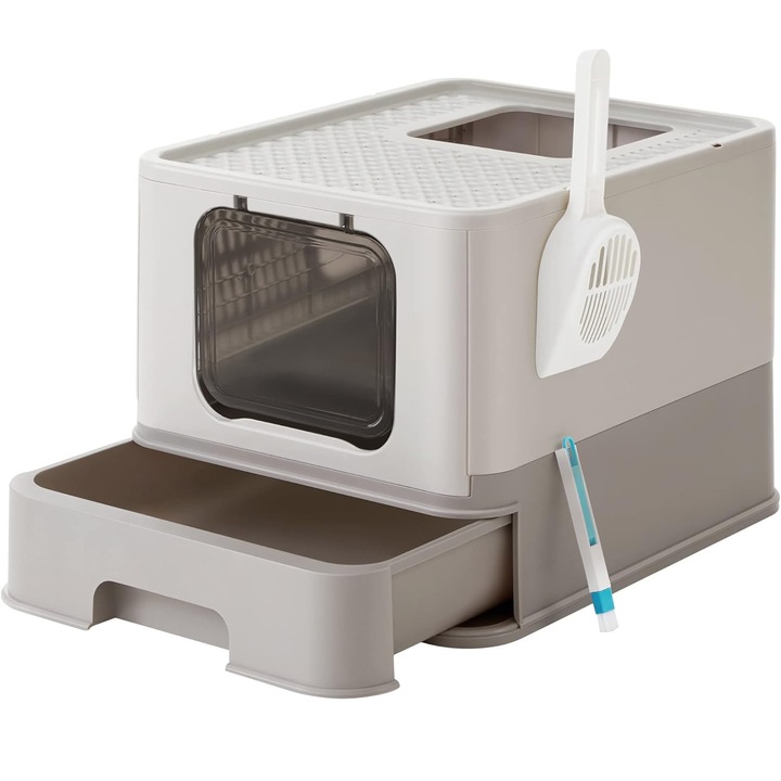 Litieră pentru pisici FEANDREA, acoperită, extensibilă, 54x43x38cm, gri, până la 15 kg