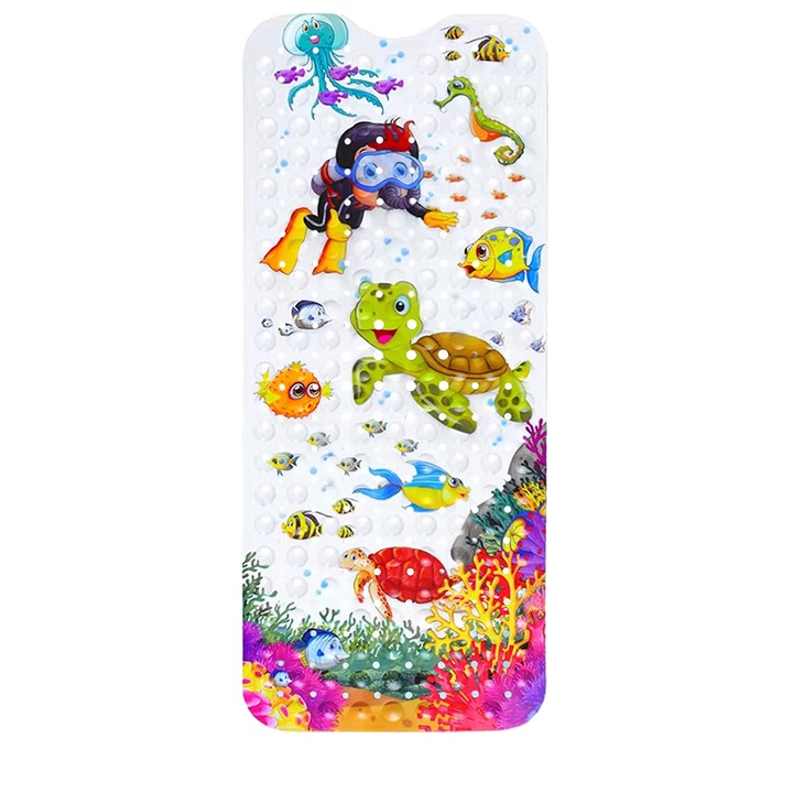 Fürdőszőnyeg, csúszásmentes, EZGETOP®, 100x40 cm, teknősök, zöld