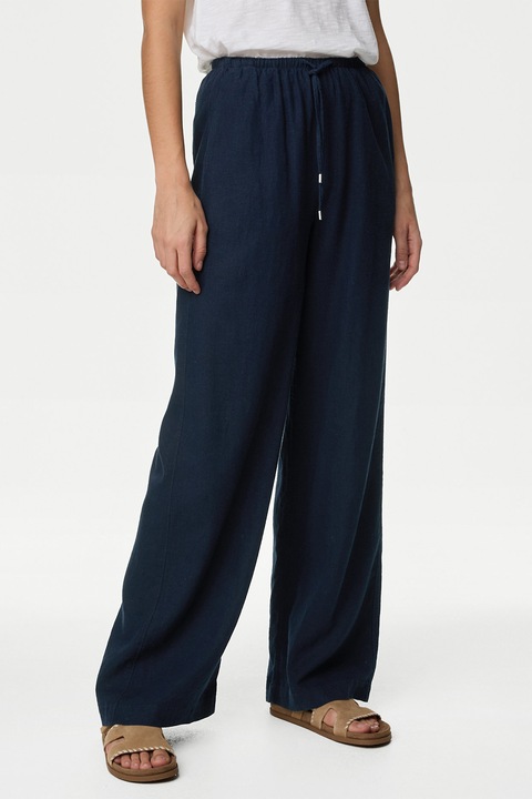 Marks & Spencer, Pantaloni din amestec de in cu croiala ampla, Bleumarin