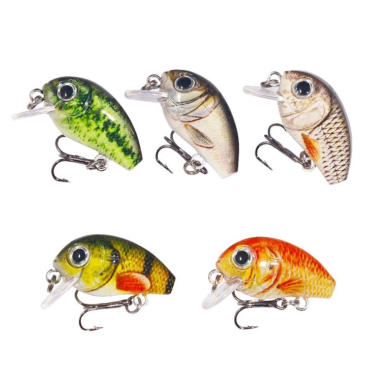 Set 5 mini momeli de pescuit, JESWO, Otel inoxidabil/ABS, Multicolor