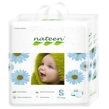 Scutece ecologice Nateen premium, Marimea 2, 3-6 kg, 80 buc