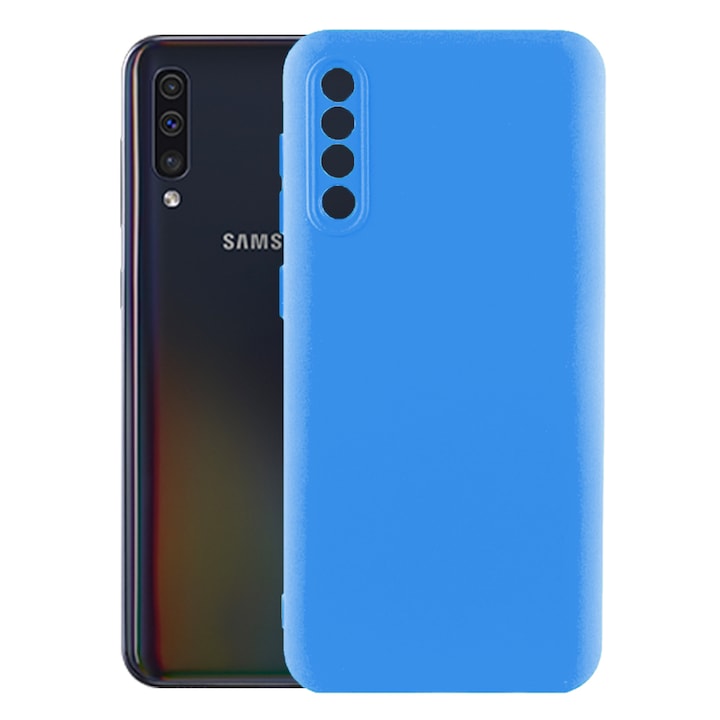 Защитен капак, кадифена вътрешност, съвместим със Samsung Galaxy A50 / A30s, FONIX BloomShield, силикон, повдигнати ръбове, тънък, син