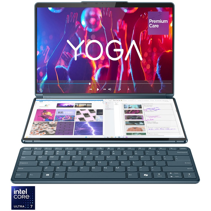 Лаптоп Lenovo Yoga Book 9 13IMU9, Intel® Core™ Ultra 7 155U, 2 x 13.3", 2.8K, OLED, Touch, 16GB DDR5, 1TB SSD, Intel® Graphics, Windows 11 Home, Tidal Teal