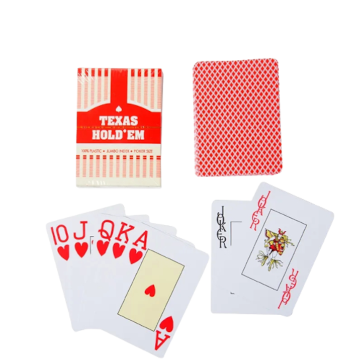 Carti de joc 100 % plastic Texas Holdem, Jumbo Index Poker Size - Rosu