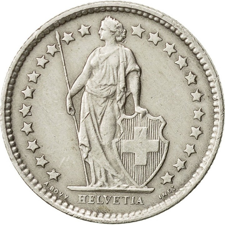 Moneda istorica din Argint 1\2 franc Elvetia Stat Federal