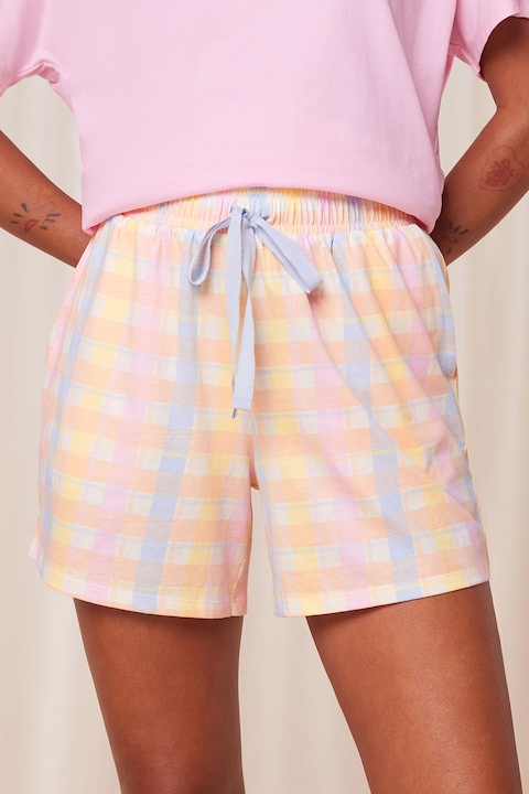 Triumph, Kockás pamut pizsama-rövidnadrág, Halványsárga/Rózsaszín/Világoskék