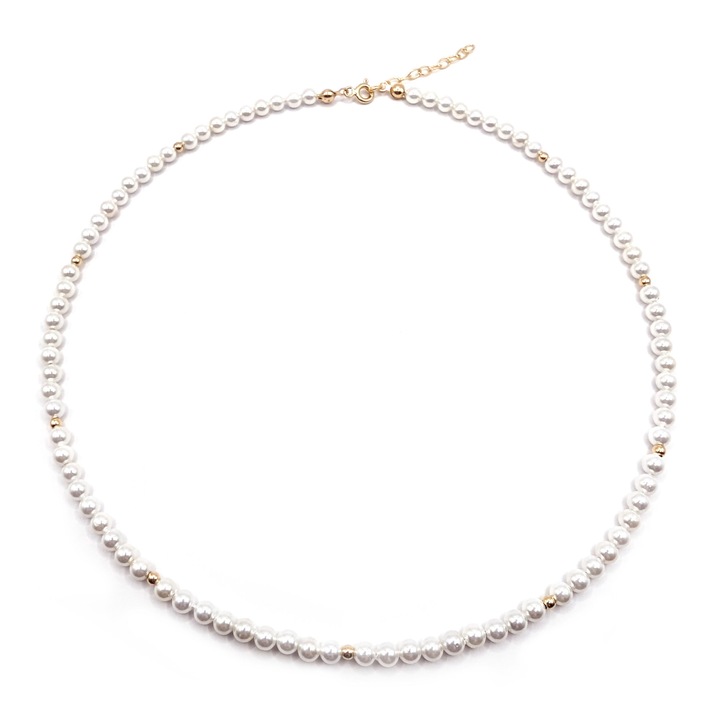 Colier ajustabil din aur 14k, Lexy's Boutique, pietre semipretioase perle din scoica, alb max. 43.50 cm