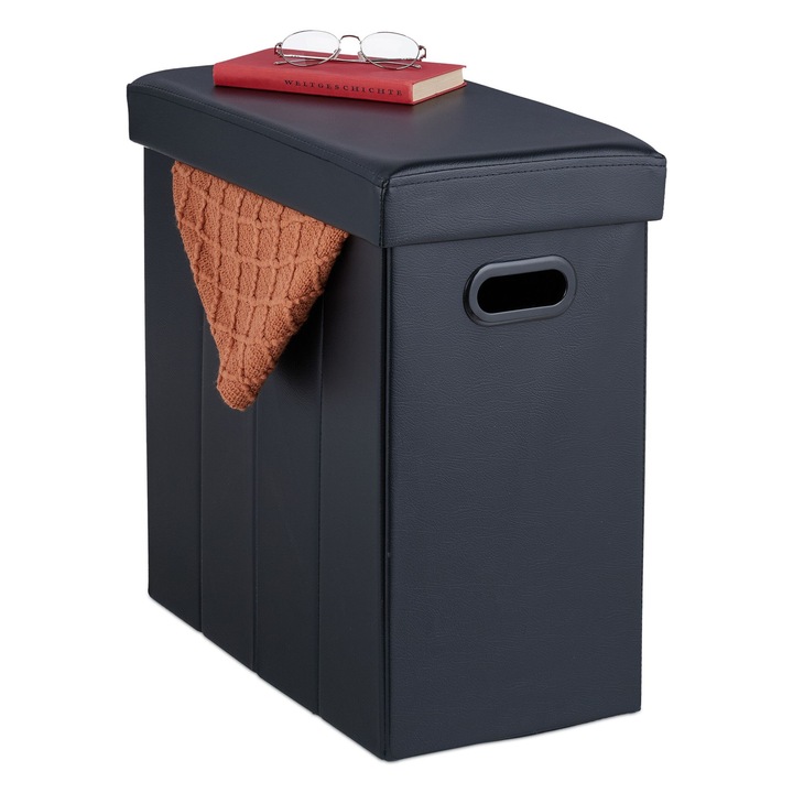 Taburet cu spatiu de depozitare, pliabil, 49 x 48, 5 x 27 cm, negru