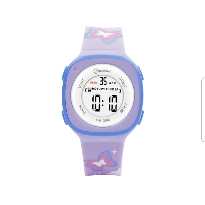 Детски дигитален часовник, Mingrui MR2207LK, дата, осветление, водоустойчив 30 метра, удароустойчив, лилав