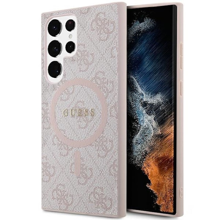 Калъф Guess за Samsung Galaxy S24 Ultra, PU, Leather 4G, Colored Ring, MagSafe, Розов